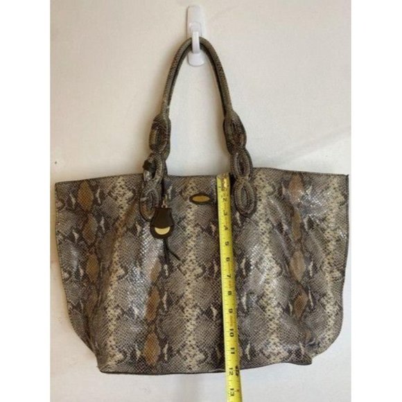 Elie Tahari Snake Print Brown Beige Leather Shoulder Bag - Picture 2 of 12